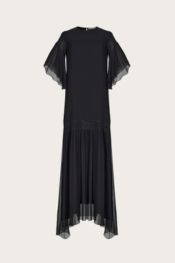 ПЛАТЬЕ МАКСИ ИЗ ШИФОНА И СЕТКИ, РАСШИТОЙ СТЕКЛЯРУСОМ