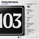 Адресная табличка с номером дома 103, на фасад и забор, черная, 25х25 см, Айдентика Технолоджи