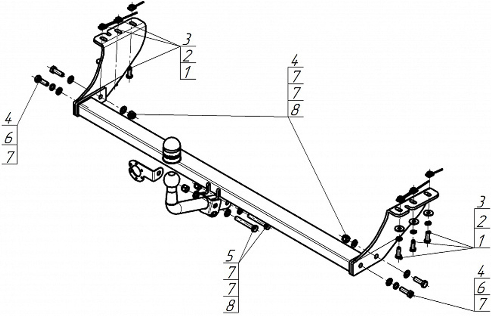 Фаркоп Motodor Toyota Voxy, Noah 2014-2021 гг (оцинкованный шар)(паспорт и сертификат в комплекте)(без электрики) 92520-A