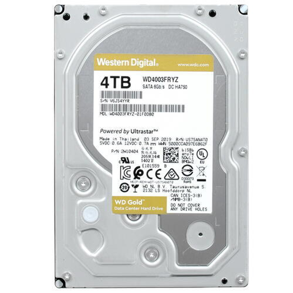 Жесткий диск повышенной надежности HDD  4Tb Western Digital GOLD WD4003FRYZ SATA3 3,5" 7200rpm 256Mb