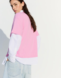 BERSHKA Футболка с короткими рукавами и принтом Selena Gomez, розовый