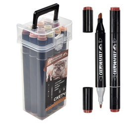 Набор скетчмаркеров двусторонних арт. 56635 / 2 КАЛАН (12 цв., размер бокса: 8х16,5х6,4 см, оттенки телесного цвета, цвет корпуса: чёрный, материал: полипропилен, фетр (полиэстер), состав чернил: на спиртовой основе, толщина наконечников: "долото" -