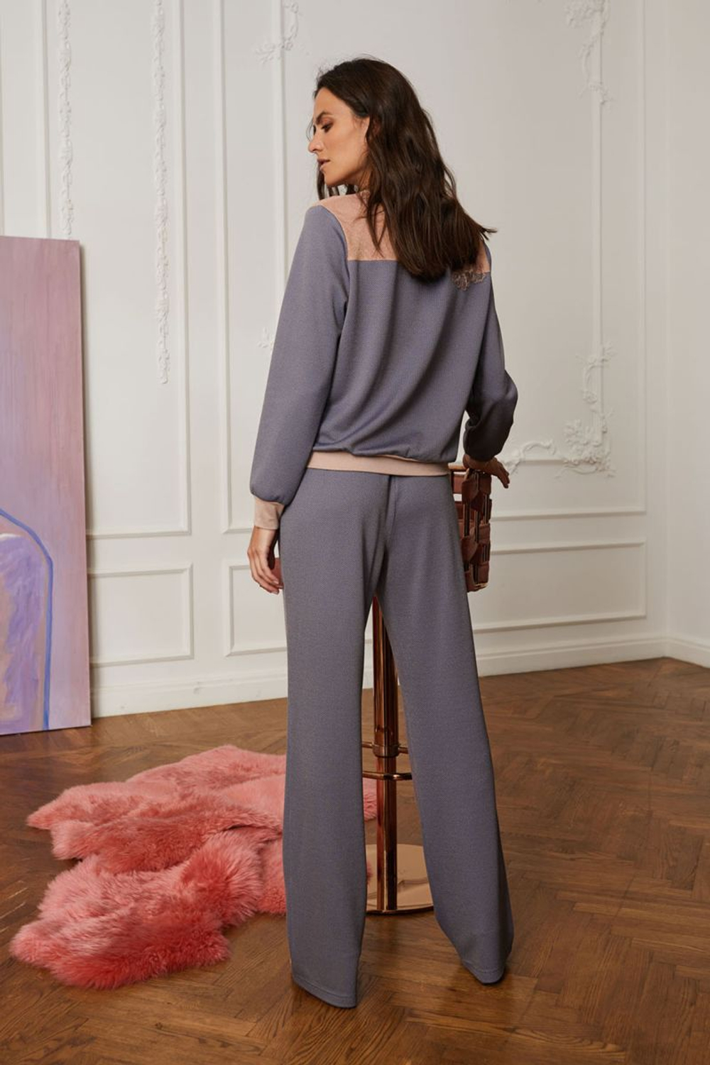 Элегантные брюки на плоской резинке (Размер: L) (Цвет: синий)