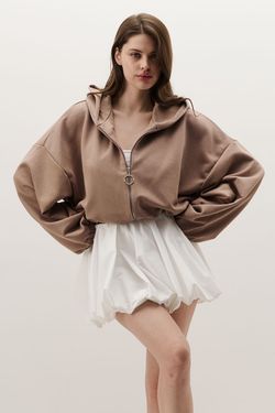 Укороченное худи на молнии цвета капучино