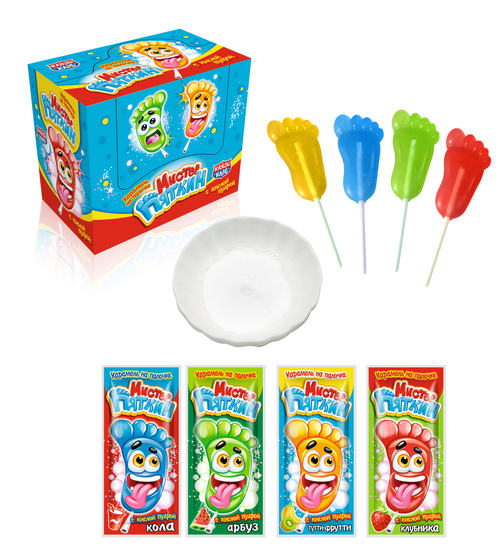 Карамель на палочке с кислой пудрой "Мистер Пяткин" ассорти 11гр*48шт*12 блоков