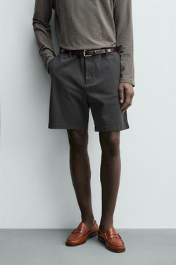 ZARA ШОРТЫ ЧИНОС REGULAR FIT, СЕРО-СИНИЙ