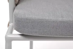 "Диего" стул плетеный из роупа, каркас из стали светло-серый (RAL7035) муар, роуп бежевый круглый, ткань светло-серая