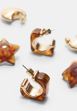 STRADIVARIUS Набор из 3 пар серег-звезд, горчичный