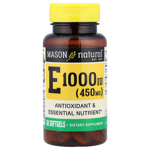 Mason Natural, Витамин E, 450 мг (1000 МЕ), 50 мягких таблеток