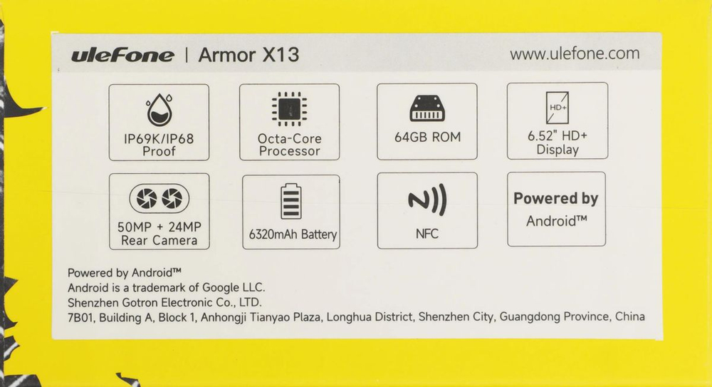 6.52" Смартфон ULEFONE Armor X13 6/64Gb,  NFC,  IPS,  60Гц,  6320мAч,  черный