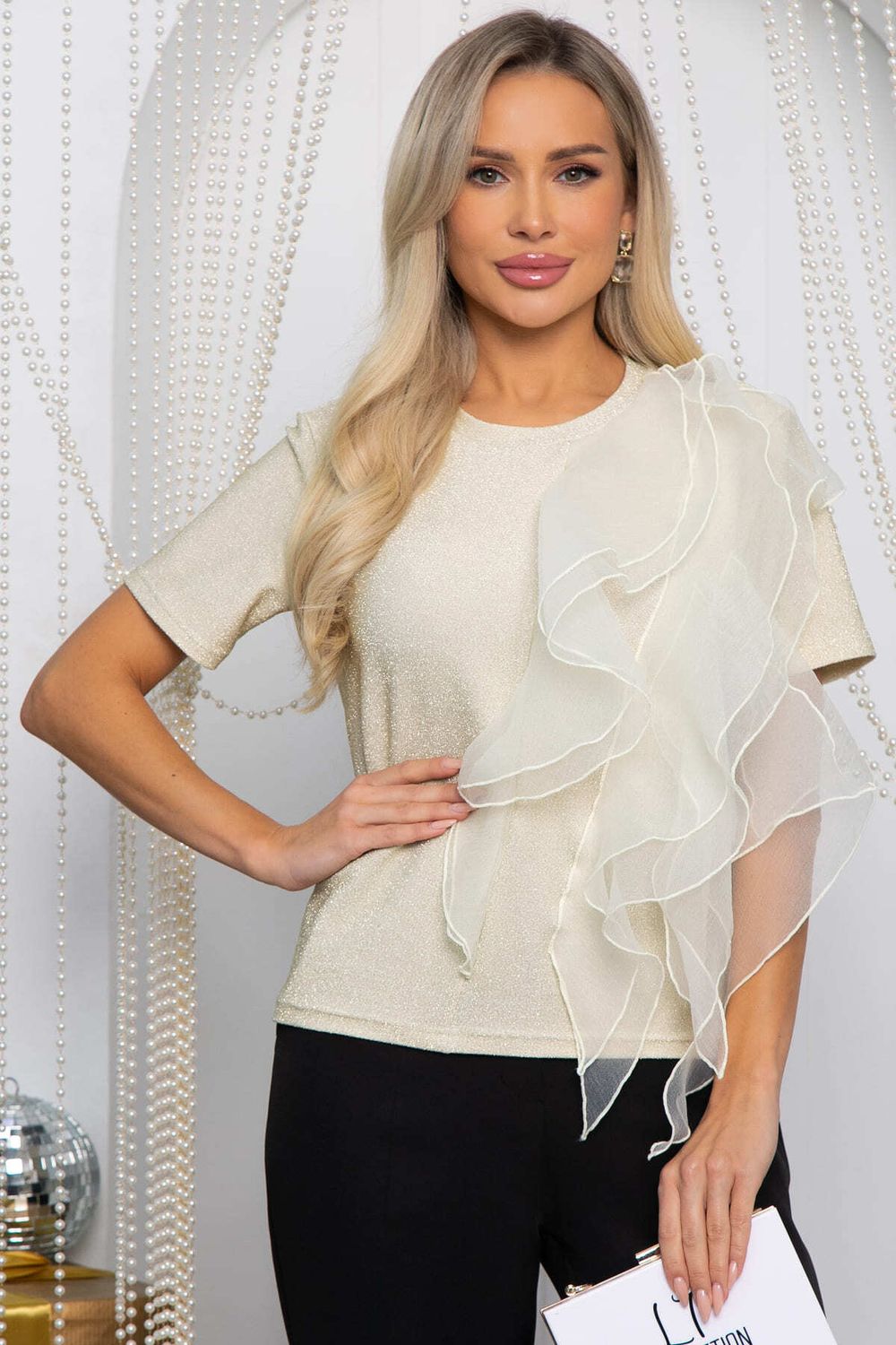 Блуза праздничная трикотажная Риана (бежевое золото) Б14619-5М LT Collection