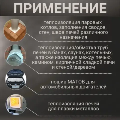 Вата каолиновая огнеупорная МКРВ-200, 1000х700х20мм, ГОСТ, одеяло огнеупорное, теплоизоляция для печей, труб, котлов, каминов