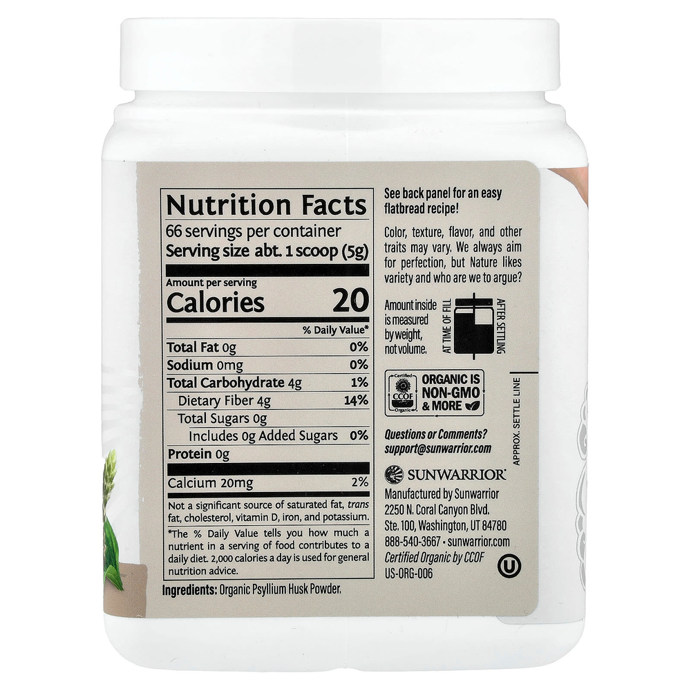 Sunwarrior, Harvest, порошок из органической шелухи семян подорожника, 330 г (11,64 унции)