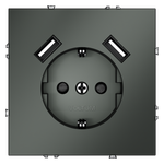 Розетка встраиваемая VOLTUM S70 с заземлением и защитными шторками, 16А, с USB, A+A, (титан)