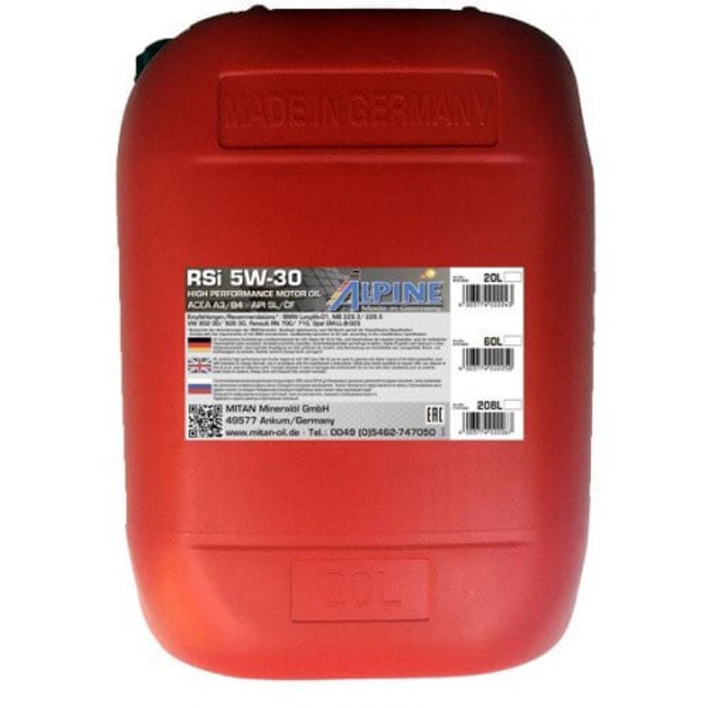 Моторное масло синтетическое ALPINE RSI 5W-30 20 л