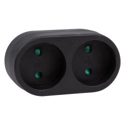 S-ES2-16O BLACK Разветвитель сетевой. б-з. 2 гнезда. 16А. 3500Вт. Черный. ТМ Uniel