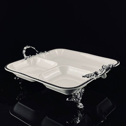 Lenardi 205-919 Менажница 33см на ножках с ручками ATLANTIS в под.уп.(х6)Фарфор