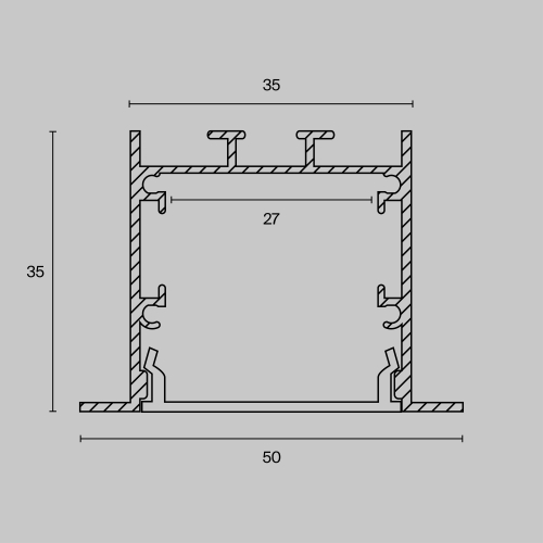 Алюминиевый профиль Maytoni встраиваемый с фланцем 50×35 (Серебро, 2 м), ALM-5035-S-2M
