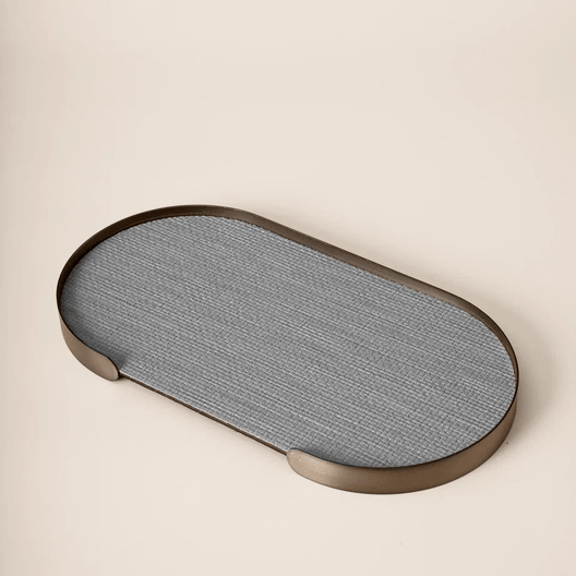 Поднос металлический овальный серый