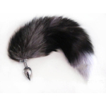 Анальная пробка с пышным хвостом (черный с белым) (Цвет: черный с белым)