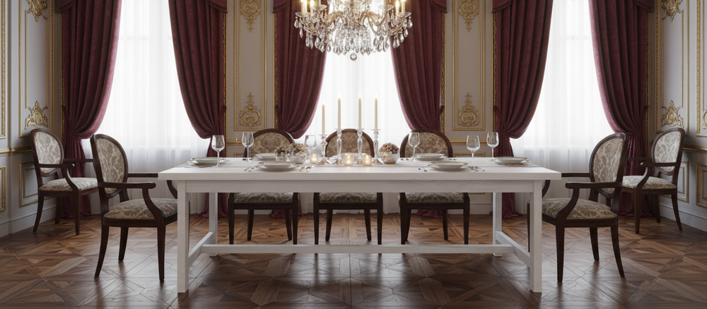 Дизайнерский обеденный стол 180х90х74 см Таула из массива дуба с 2 ящиками, белый