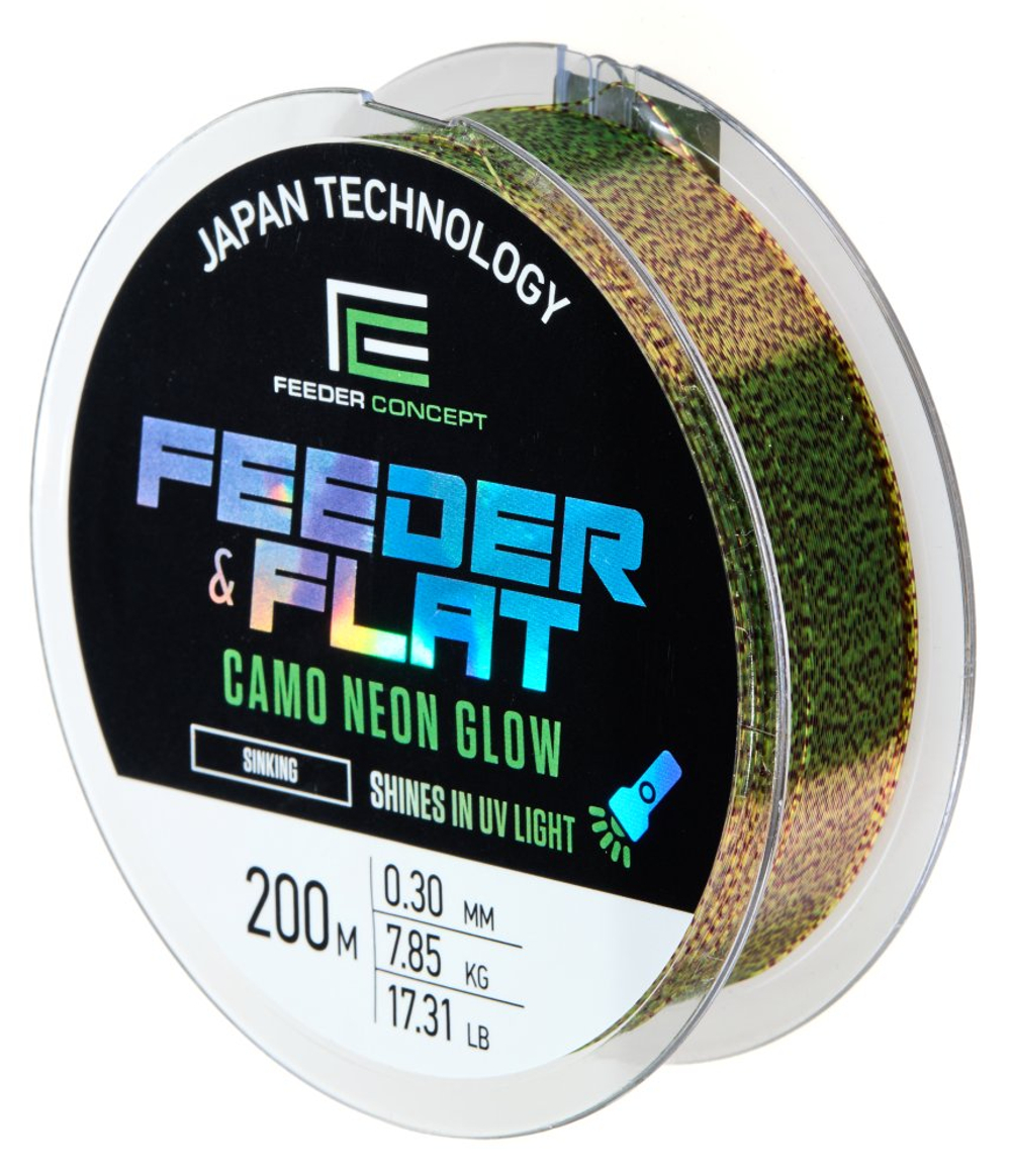 Леска монофильная Feeder Concept FEEDER&FLAT Camo Neon Glow 200м, 0.30мм