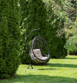 "Венеция" подвесное кресло-кокон из искусственного ротанга, цвет соломенный с бежевой подушкой