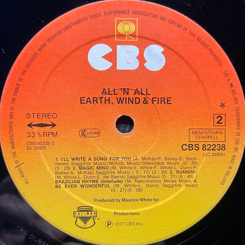 Earth, Wind & Fire ‎– All 'N All (Голландия 1977г.)