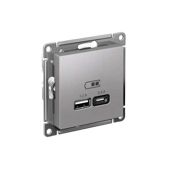 Розетка USB AtlasDesign тип A+C 5В/2.4А 2х5В/1.2А механизм алюм. SE ATN000339