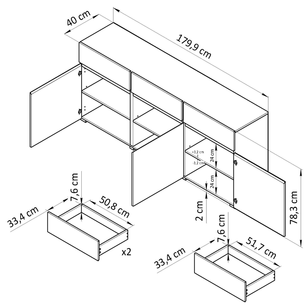 Комод Лайн 3дв+3ящ Н783х1799х400