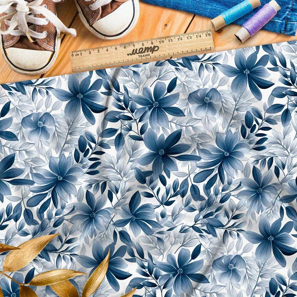 Ткань премиум габардин упрощенный луговой мотив