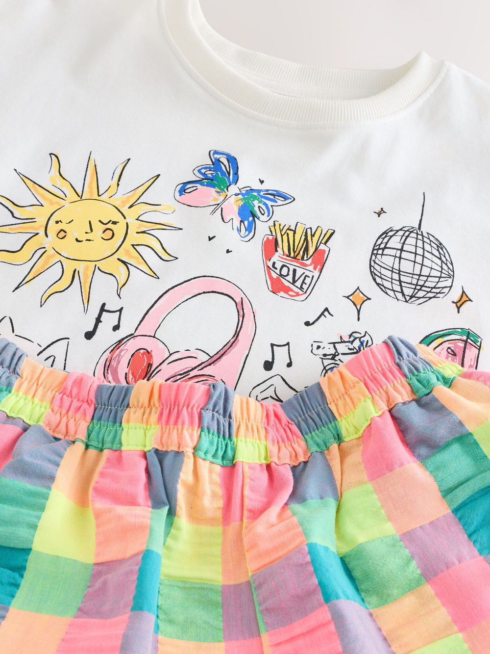 Футболка и шорты в комплекте для девочки Next AD0-174, Белый, Розовый, Салатовый