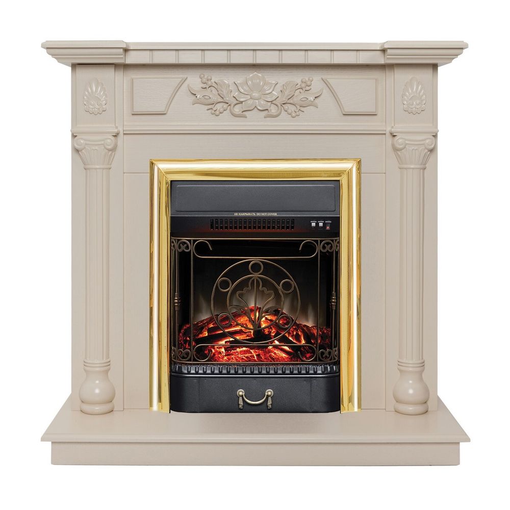Электрокамин RealFlame Dacota WT белый дуб с очагом Majestic Lux Brass