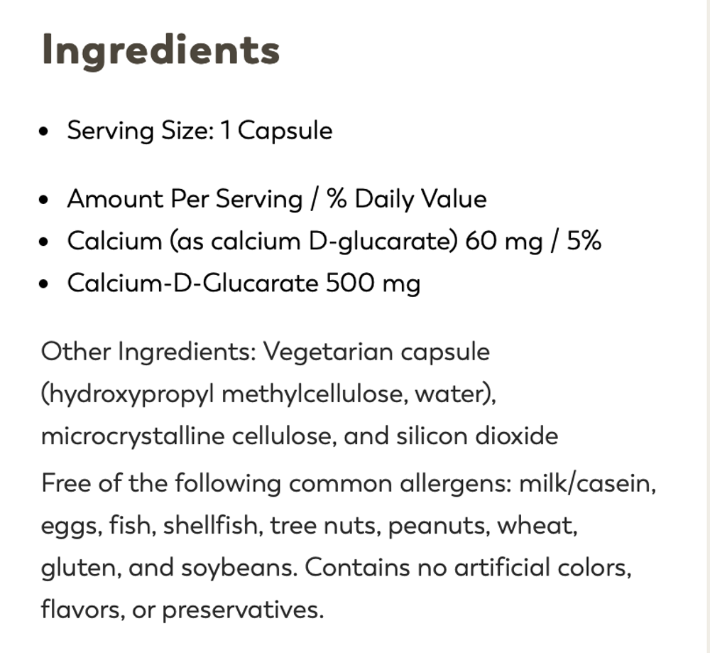 Klaire Labs - Calcium-D-Glucarate 500 mg 90 capsules