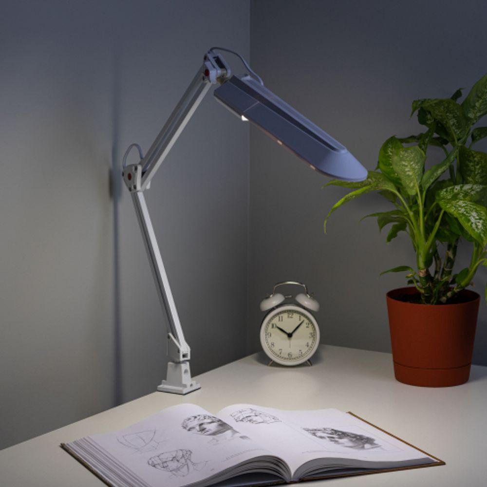 Настольный светильник ЭРА NL-201-G23-11W-W с лампой PL на струбцине белый