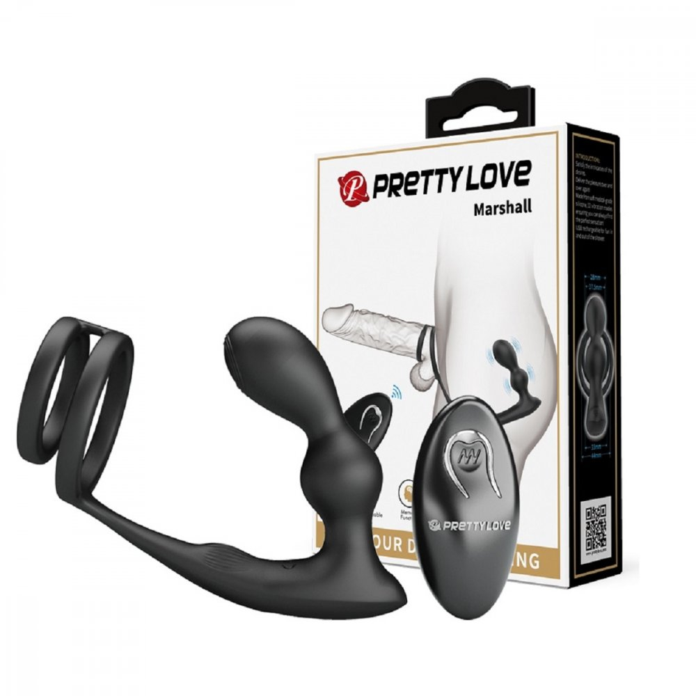 Вибростимулятор простаты с эрекционным кольцом черный 13,5 см