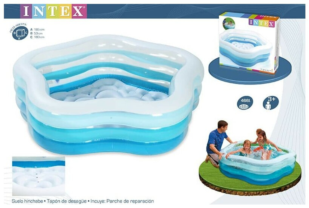 Бассейн надувной Intex 56495 Sea Shell 185х180х53 см / Пятиугольный бассейн Морская Звезда Интекс с надувным дном для дачи и отдыха