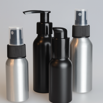 Алюминиевый флакон для косметики и парфюмерии 50/100 мл (серебристый или черный) без дозатора