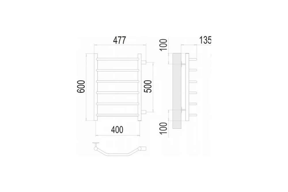 Terminus Полотенцесушитель Виктория с боковым подключением П6 400х600 м/о 500