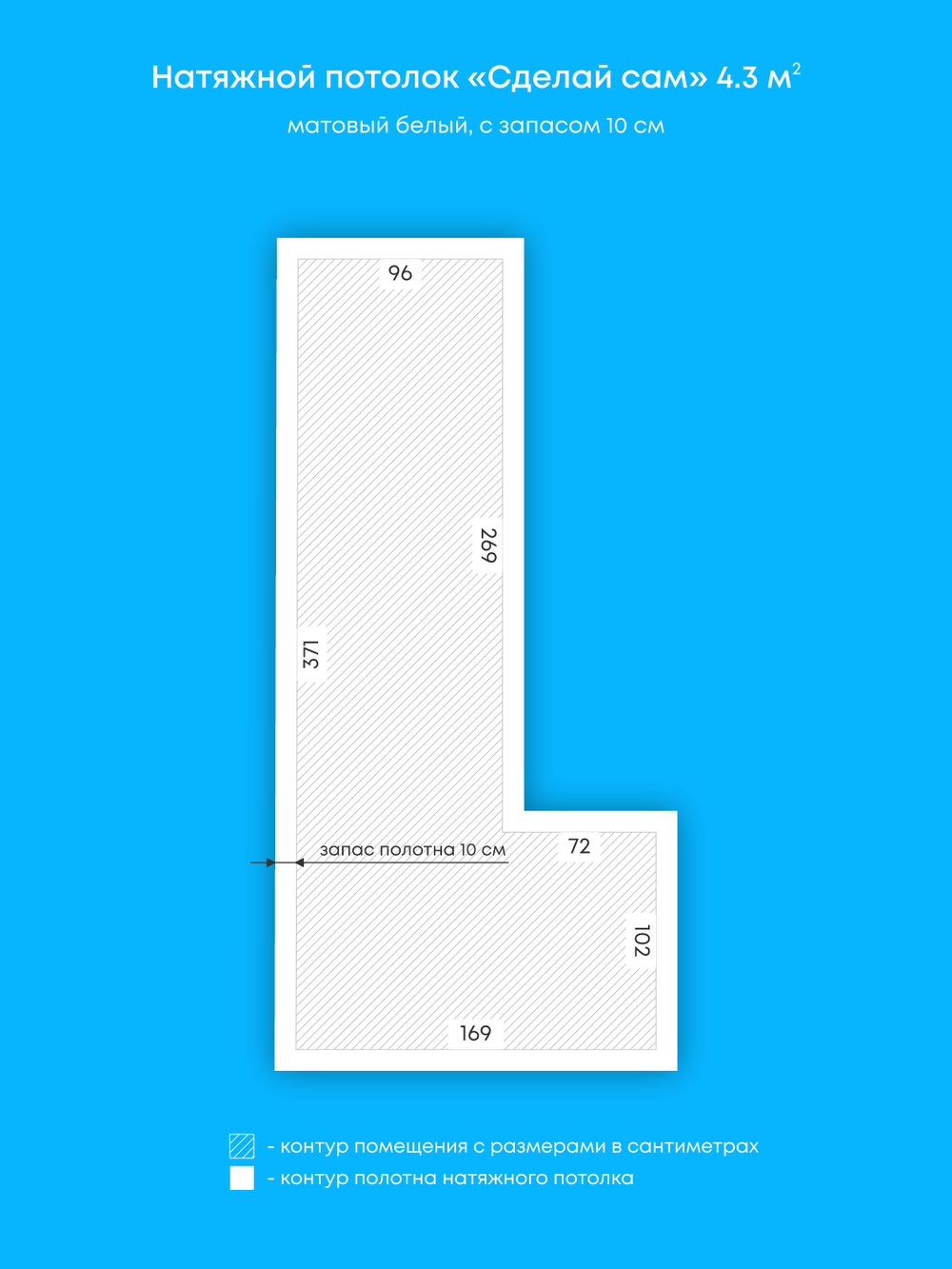 Натяжные потолки: 3.4 м2, 4.3 м2, 2.3 м2, 1.3 м2