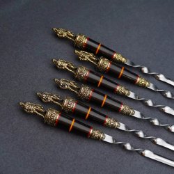 Подарочный набор шампуров "МЧС", рукояти черный мореный граб