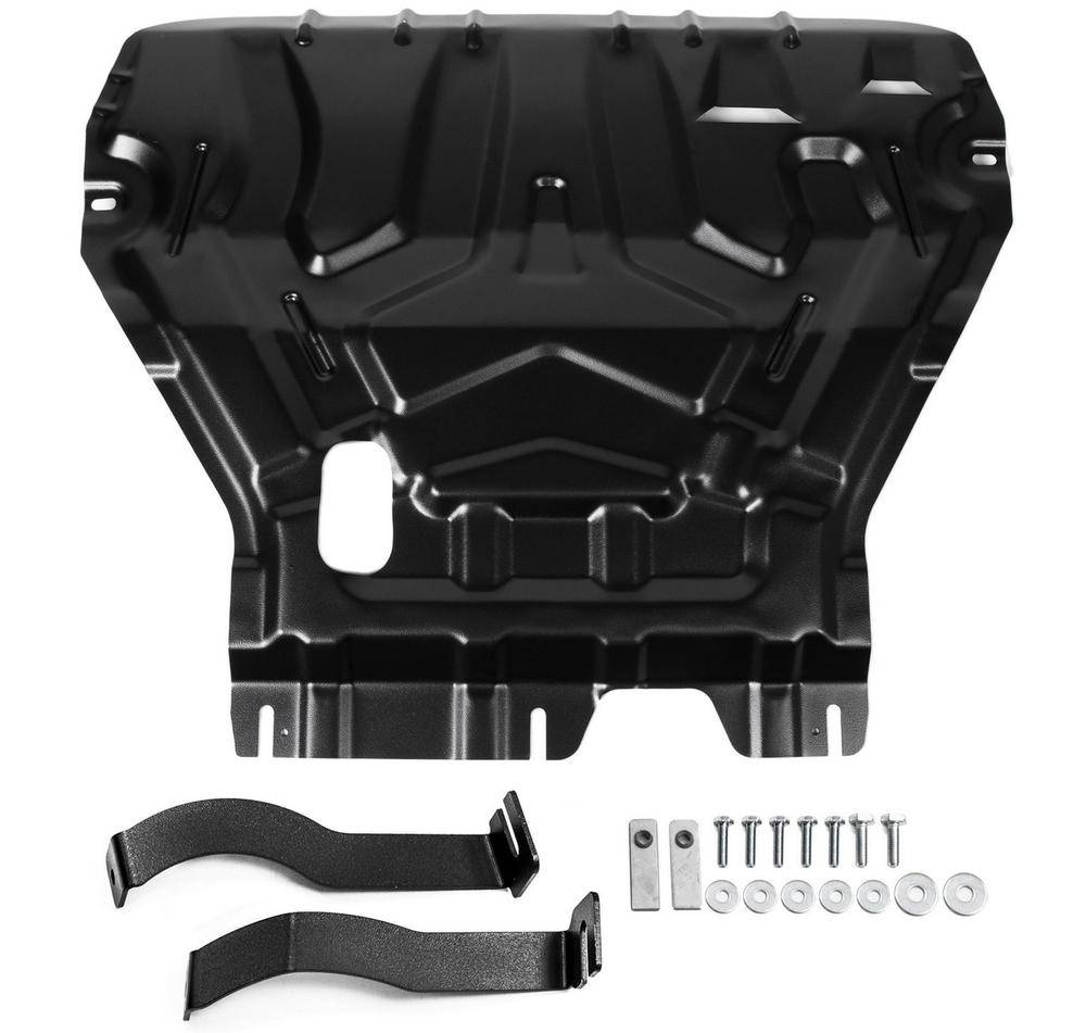 Защита картера и КПП AutoMax для Skoda Octavia A7 (V - 1.4; 1.6; 1.8) (без Webasto) 2013-2017/Skoda Octavia A7 рестайлинг (V - 1.4; 1.6; 1.8) 2017-2020, сталь 1.4 мм, с крепежом, штампованная, AM.5111.2