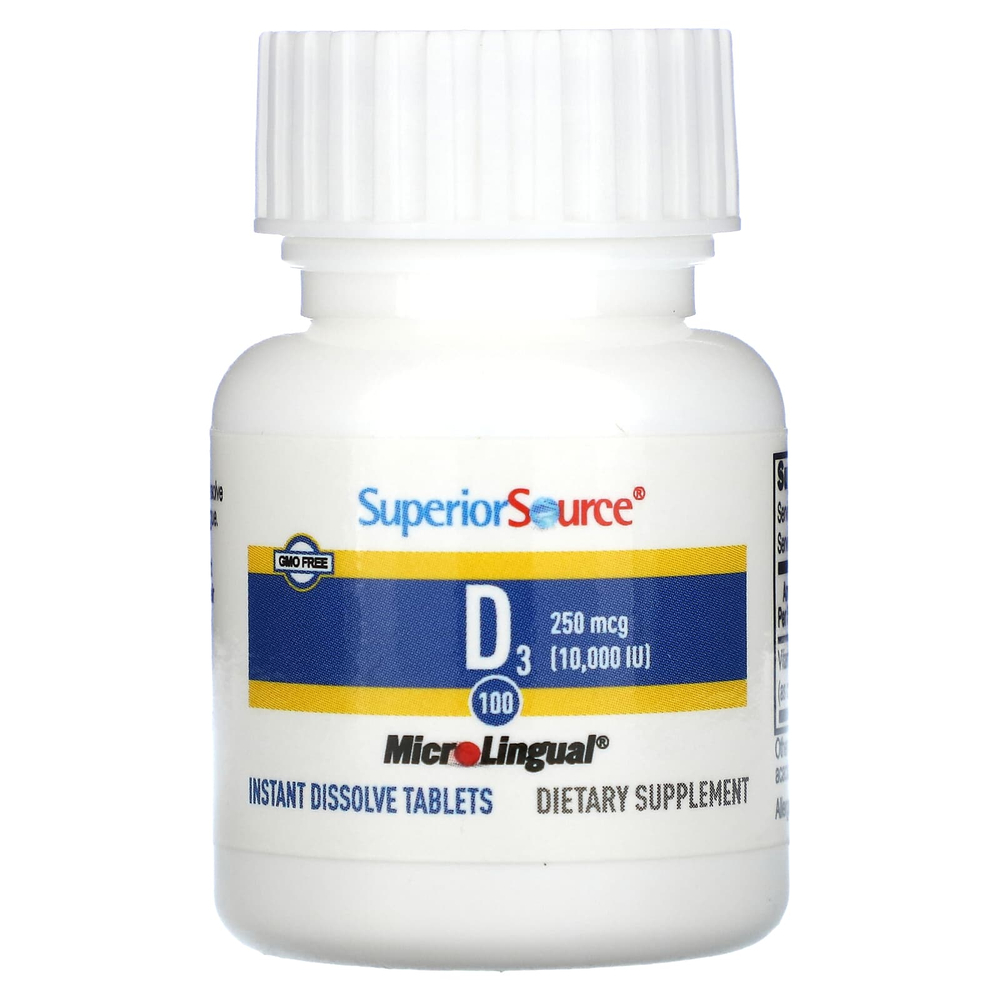 Superior Source, витамин D3, 250 мкг (10 000 МЕ), 100 быстрорастворимых таблеток MicroLingual