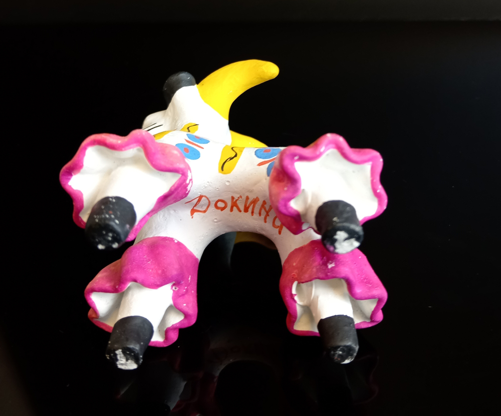 Статуэтка Авторская дымковская игрушка "Козлик". Автор Докина Л.Н глина, лепка, роспись, сусальное золото. СССР, 1960-1990 гг.