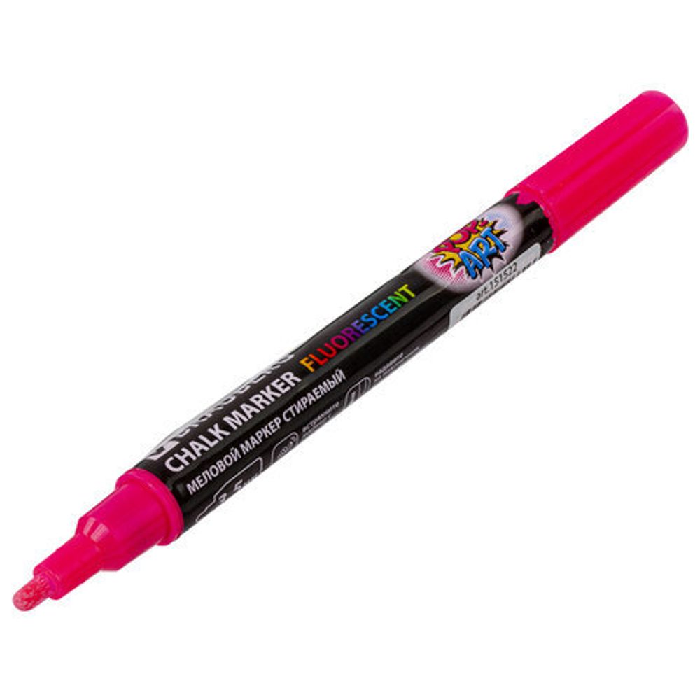 Маркер меловой "POP-ART" РОЗОВЫЙ, 3,5 мм, сухостираемый, для гладких поверхностей, BRAUBERG, 151522