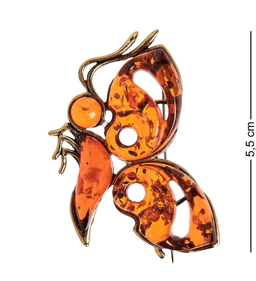 AM-2538 Брошь «Бабочка Воображение» (латунь, янтарь)