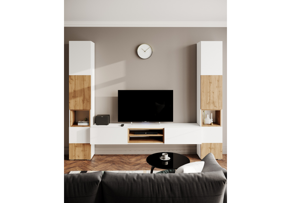 Стеллаж Woodville Лонгфорд белый, дуб вотан