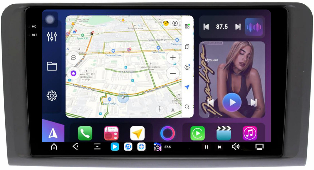 Магнитола для Mercedes-Benz ML W164, GL X164 2006-2012 (рамка матовая) - FarCar XXL9-7092F1M монитор 9.5" 2K QLED на Android 14, TS20, 8+256Гб, CarPlay, 4G SIM-слот