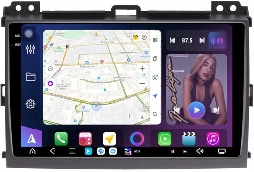 Магнитола для Toyota Land Cruiser Prado 120, Lexus GX470 (экран климата внизу) - FarCar XXL456M монитор 9.5" 2K QLED на Android 14, TS20, 8+256Гб, CarPlay, 4G SIM-слот