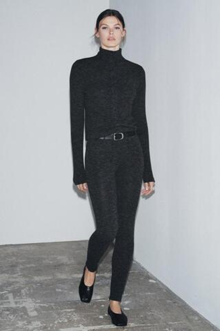 ZARA МЯГКИЕ ЛЕГИНСЫ С ПОЯСОМ, АНТРАЦИТОВО-СЕРЫЙ